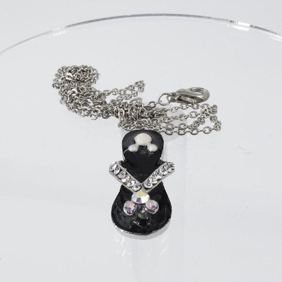 VTG Disney Mickey Mouse Flip Flop Pendant Necklace Black Rhinestone AB Girls - Picture 10 of 16